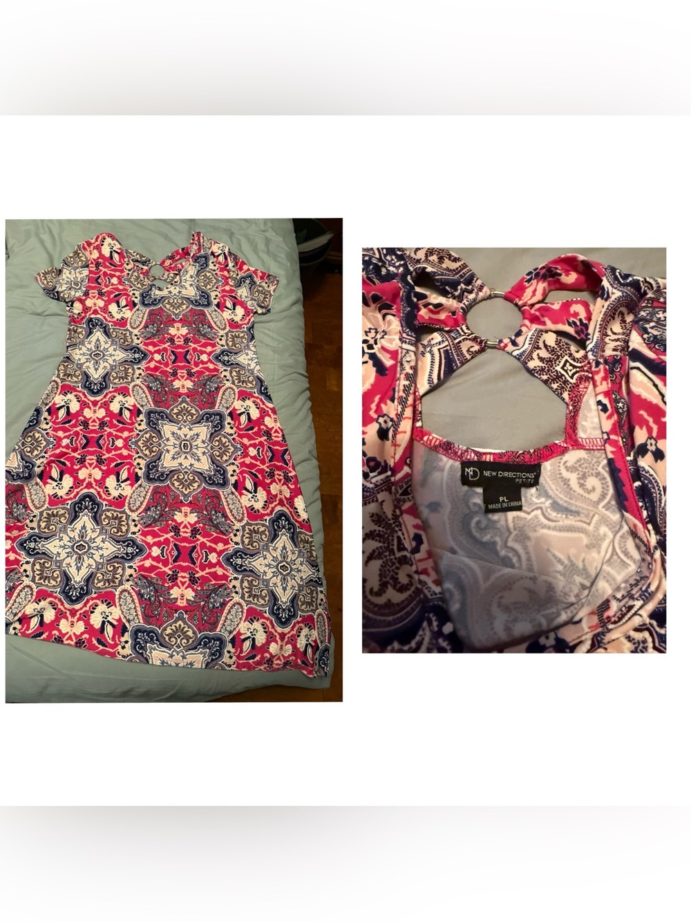 new directions Pink and Navy Medallion Print Short Sleeve Dress